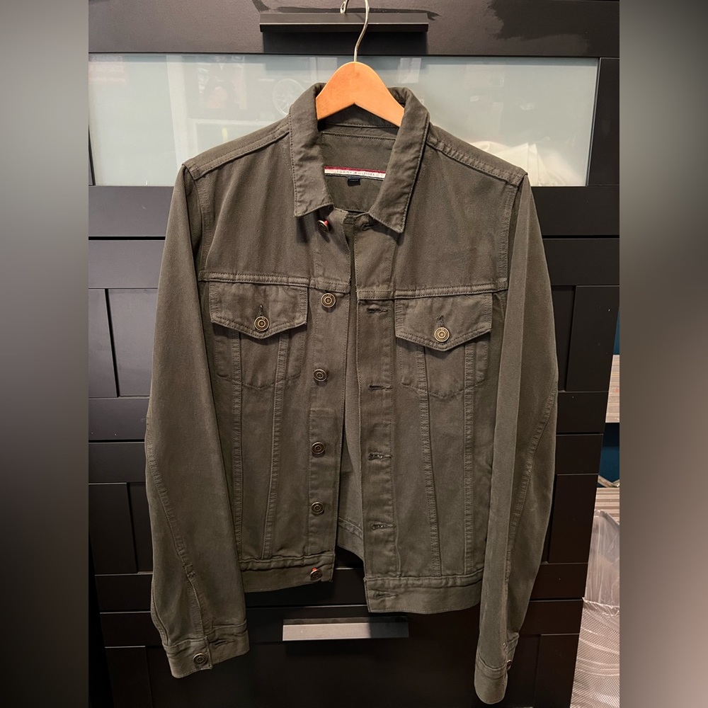 Men Dark forest green Tommy Hilfiger denim jean trucker jacket